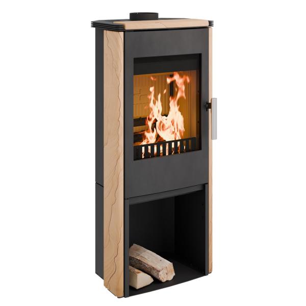 HAAS+SOHN Kaminofen MONTEGROTTO II 305.15-ST perl-schwarz Woodstone mit Holzfach 7 kW