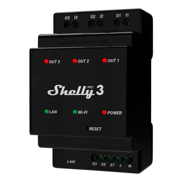 Shelly Pro 3 3-Kanal-Smart-Relais 3 Phasen max.48A ,WLAN, LAN, BT, Hutschiene