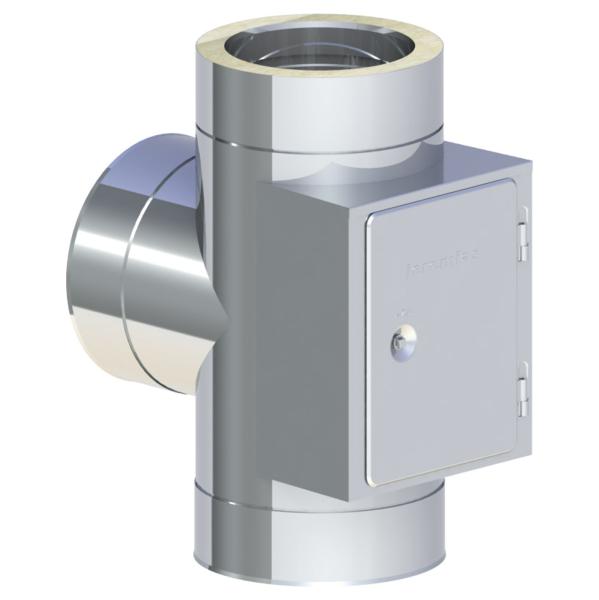 Jeremias DW-ECO 2.0 T-Anschluss 90° mit Revision gegenüberliegend, gleiche Höhe (bis 600°C/N1) Edelstahl