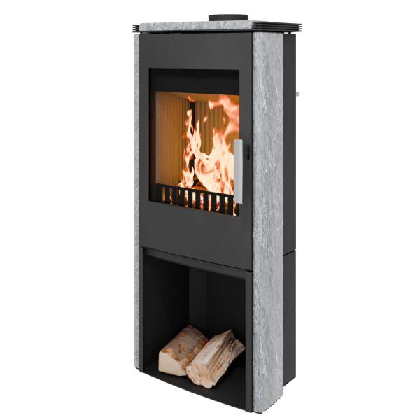 HAAS+SOHN Kaminofen MONTEGROTTO II 305.15-ST perl-schwarz Serpentino mit Holzfach 7 kW